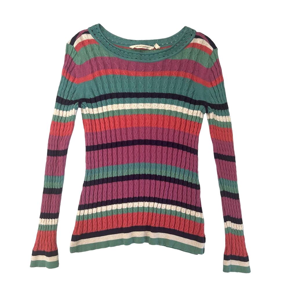 Soft Surroundings Multicolor Stripe Long Sleeve Ribbed Sweater Womens XS